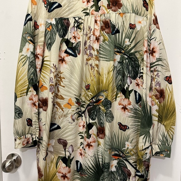 H&M Tropical Print Mini Dress Tunic with Mandarin Collar Sz 10 - Picture 6 of 7